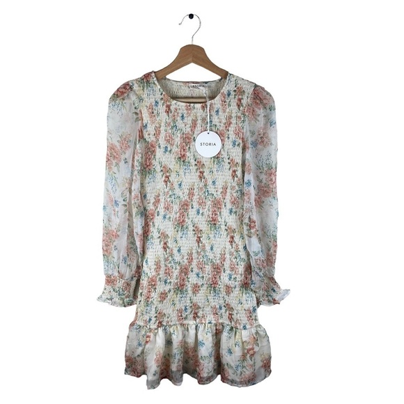STORIA Floral Smocked Dress Long Sleeve Size Small New - Picture 3 of 9